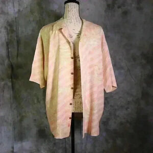 Tommy Bahama 100% Silk botanical print short sleeve button down shirt size M pin